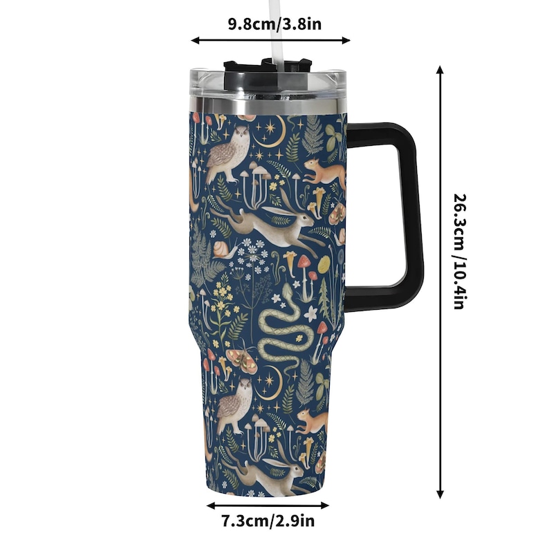 Dark Fairy Forest 40oz Stainless Steel Tumbler With Black Handle & Straw, Dark Cottagecore Forestcore Gifts, Goblincore Tumbler, Forest Mug image 8