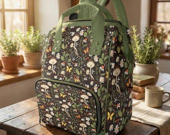 Woodland Mushroom Diaper Bag, Forestcore Diaper Backpack, Dark Cottagecore Baby Bag, Witchy Diaper Bag, Witchcore Baby Bag Goblincore Diaper