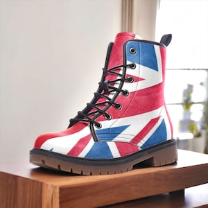 Union Jack Vegan Leather Combat Boots, British Boots, Coronation Faux Leather Boots, UK Punk Boots, Union Jack Boots, Punk Cosplay Boots