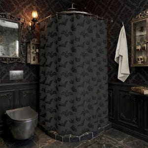 Gothic Fledermäuse Duschvorhang, Badematte, Gothic Fledermäuse Badezimmer Dekor, witchy Badezimmerdekor, witchy Haus, gruselige Fledermäuse Motiv Dekor, Gothic Badezimmer