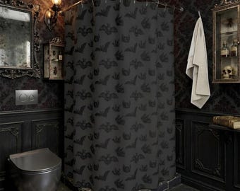 Cortina de ducha con murciélagos góticos, alfombrilla de baño, decoración de baño con murciélagos góticos, decoración de baño de bruja, hogar de bruja, decoración con motivos de murciélagos espeluznantes, baño gótico