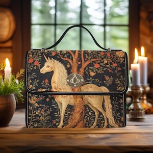 Medieval Woodland Unicorn Satchel, Mystical Unicorn Crossbody bag, Enchanted Unicorn Goblincore Handbag, Ren Faire Unicorn Aesthetic Purse