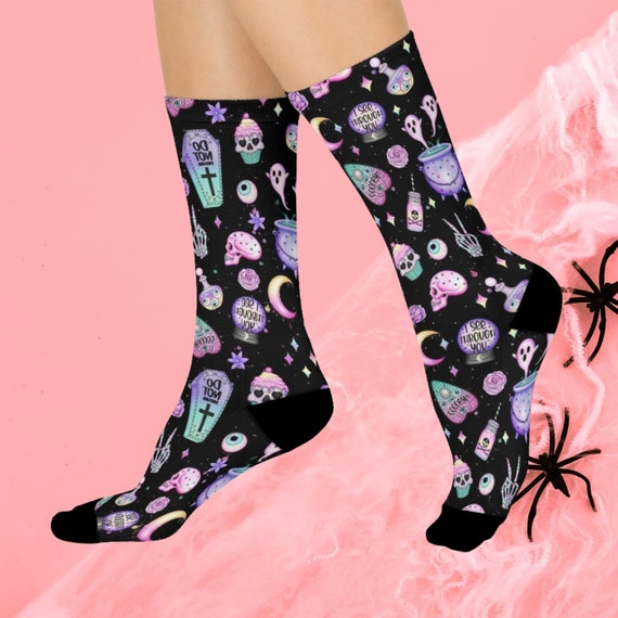 Pastel Goth Socks Pastel Witch Socks Creepy Cute Socks Pastel Goth Aesthetic Accessories Witchy Symbols Kawaii Goth Socks Goth Girl Gifts Etsy