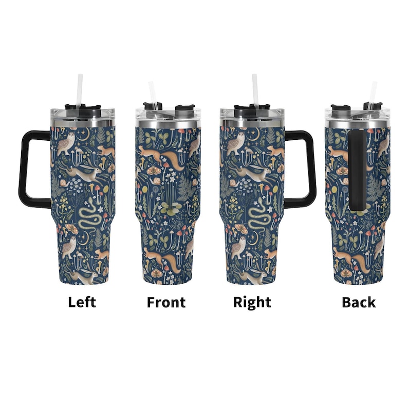 Dark Fairy Forest 40oz Stainless Steel Tumbler With Black Handle & Straw, Dark Cottagecore Forestcore Gifts, Goblincore Tumbler, Forest Mug image 2