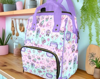 Pastel Witch Diaper Backpack, Kawaii Witchy Baby Bag, Spooky Cute Witchy Mama Nappy Bag, Spooky Occult Diaper Bag, Witchy Mama Baby GIfts
