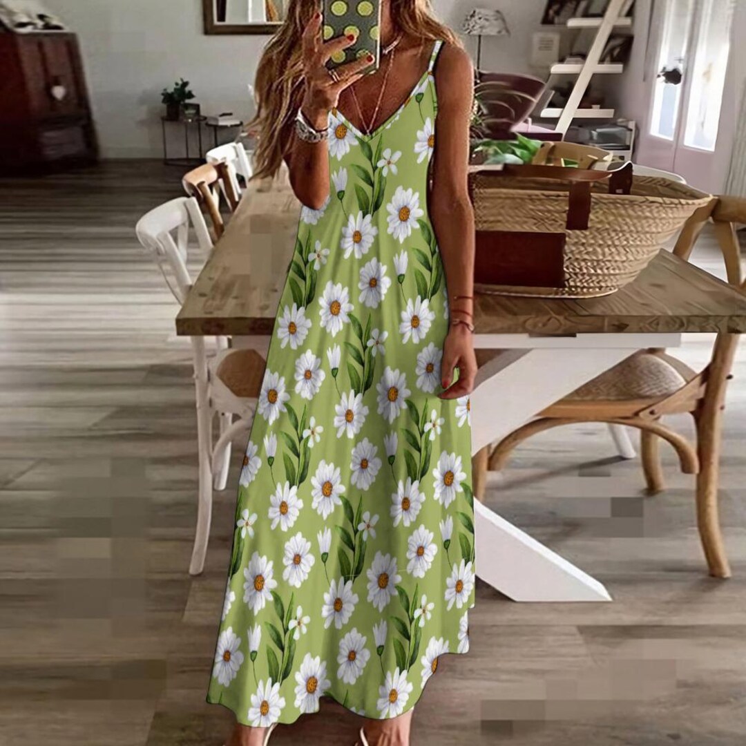 fitted lace wedding dress Boho Floral Print Maxi Dress Mint / L main image 0