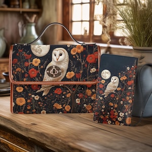 Cartera gótica Dark Cottage Goth Owl y Dark Garden, cartera Dark Cottagecore Owl, cartera de lona Wiccan Owl Dark Witch Garden Boho Floral Whimsigoth