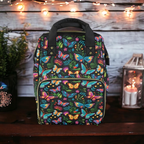Dark Faux Embroidery Butterflies Diaper Bag, Boho Diaper 