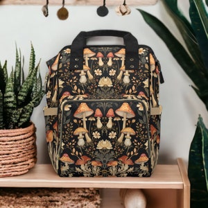 Mochila para pañales con diseño de hongos: bolso de bebé estilo bohemio Forestcore