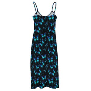Vestido largo estilo boho con estampado de mariposas Morpho, vestido largo azul con estampado de mariposas, vestido largo boho estilo bruja hippie, vestido de fiesta de verano, vestido de playa. imagen 5