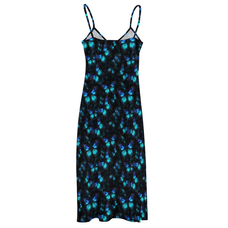 Vestido largo estilo boho con estampado de mariposas Morpho, vestido largo azul con estampado de mariposas, vestido largo boho estilo bruja hippie, vestido de fiesta de verano, vestido de playa. imagen 5