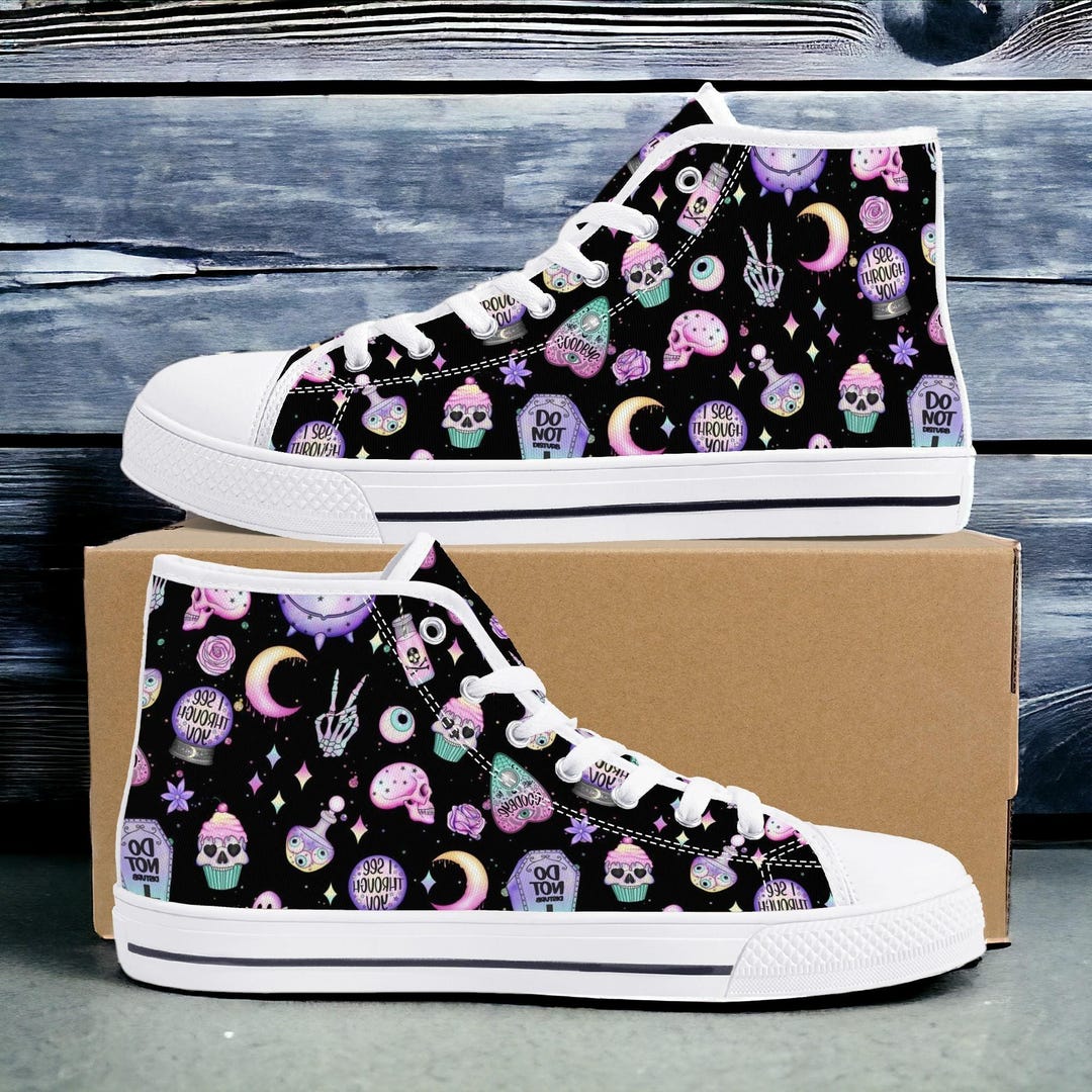 Kawaii Witchy Symbols High Tops, Creepy Cute Sneakers