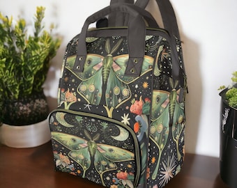 Celestial Luna Moth Diaper Backpack, Luna Baby Backpack, Dark Cottagecore Mama Bag, Forest Fairy Mama Gift, Forest Goblincore Baby Backpack