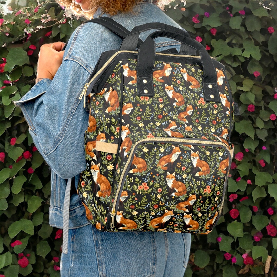 Cottagecore Foxes Multifunctional Backpack, Dark Cottagecore Fox Mommy