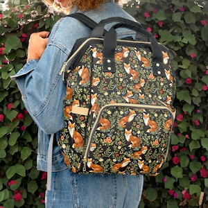 Sac à dos multifonctionnel Cottagecore Foxes, Sac pour ordinateur portable Fox Cottagecore foncé, Sac à livre Storybook Fables, Sac à dos Woodland Forestcore Fox