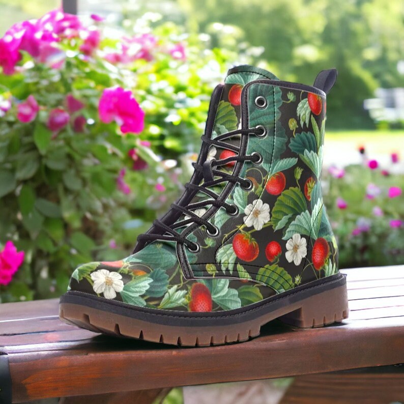 Cottagecore Strawberries Boots, Country Cottage Vegan Boots