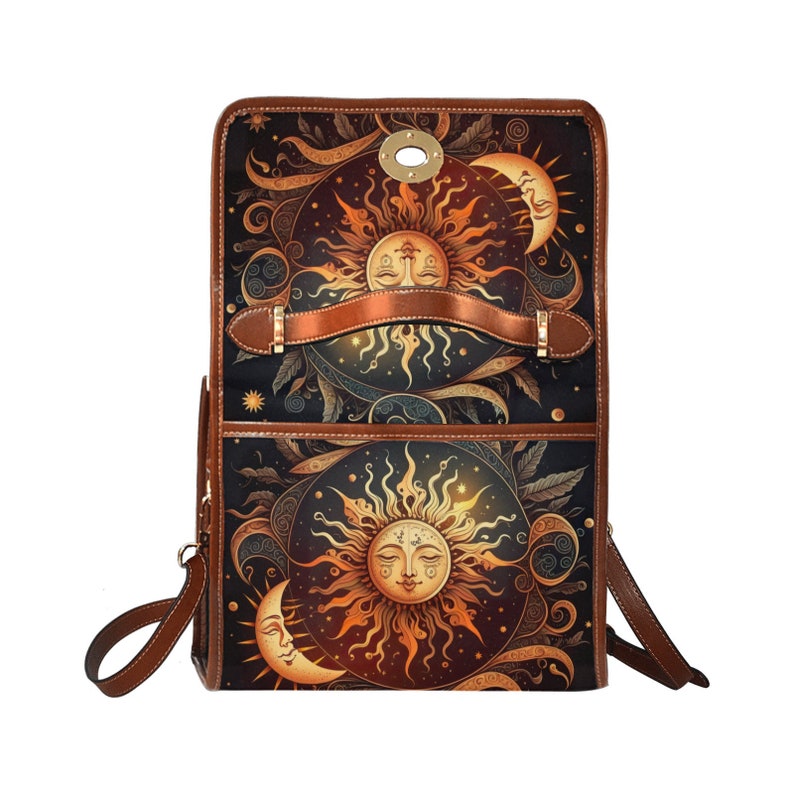 Dark Boho Sun & Moon Canvas Satchel bag, Dark Celestial Sun Moon Bag, Dark Academia Purse, Dark Cottagecore Handbag, Boho Hippie Witch Purse image 5