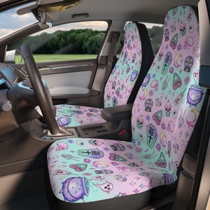 Pastel Witch Car Seat covers, Pastel Witchy Occult Symbols Car Accessories Cute Witch Car Covers, Witchy Car Decor Mystical Car Seat Covers