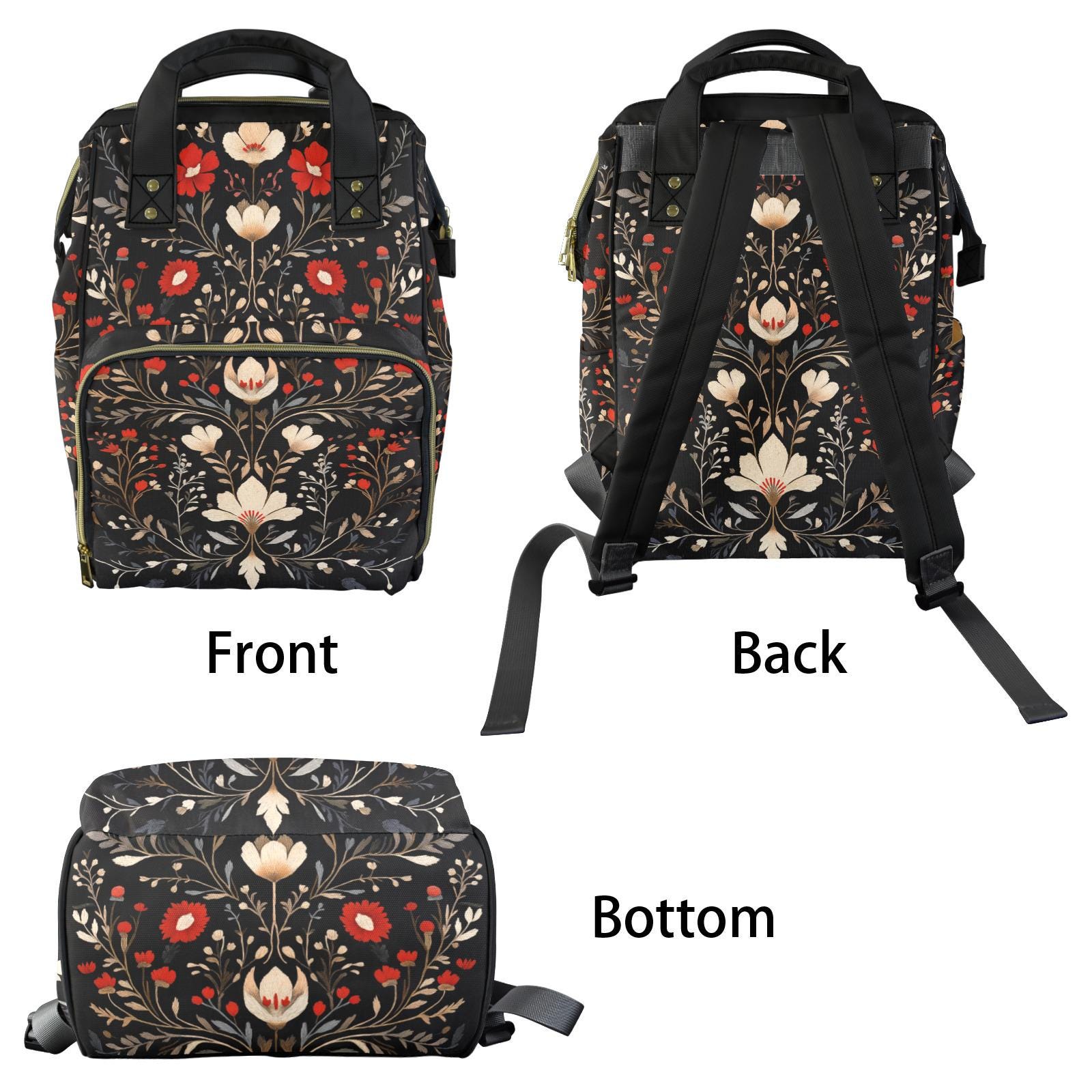 Dark Cottagecore Boho Folk Art Flowers Multifunctional 