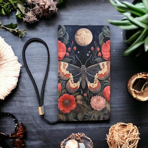 Carteira Dark Cottage Goth Witchy Butterfly & Floral, Dark Cottagecore Butterfly Zipper Clutch, Dark Academia Butterfly Red Flowers Wallet