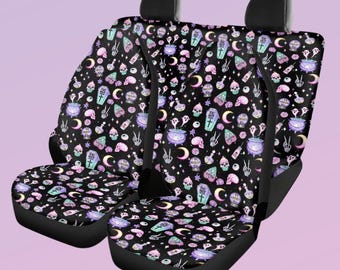 Pastel Witch Microfiber Car Seat covers, Pastel Witchy Occult Car Accessories, Cute Witch Car Covers, Witchy and Mystical Car Seat Covers