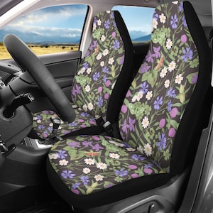 Cottagecore Car Seat Covers, Dark Floral Car Seat Covers, Flowers Butterflies Car Seat, Dark Nature Car Decor, Green Witch Car Seat Covers