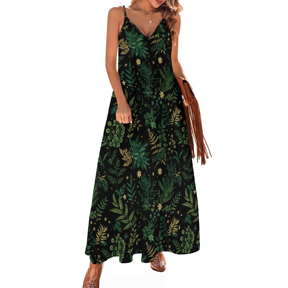 Botanical Maxi Dress: Forest Fern Print, Witchy Cottagecore Style - Etsy
