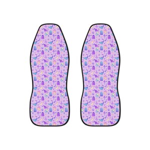 Kawaii Witch Spooky Cute Car Seat Covers, Pastel Witchy Car Decor, Creepy Cute Pastel Bats Ghosts Halloween Seat Covers, Pastel Goth Car image 2