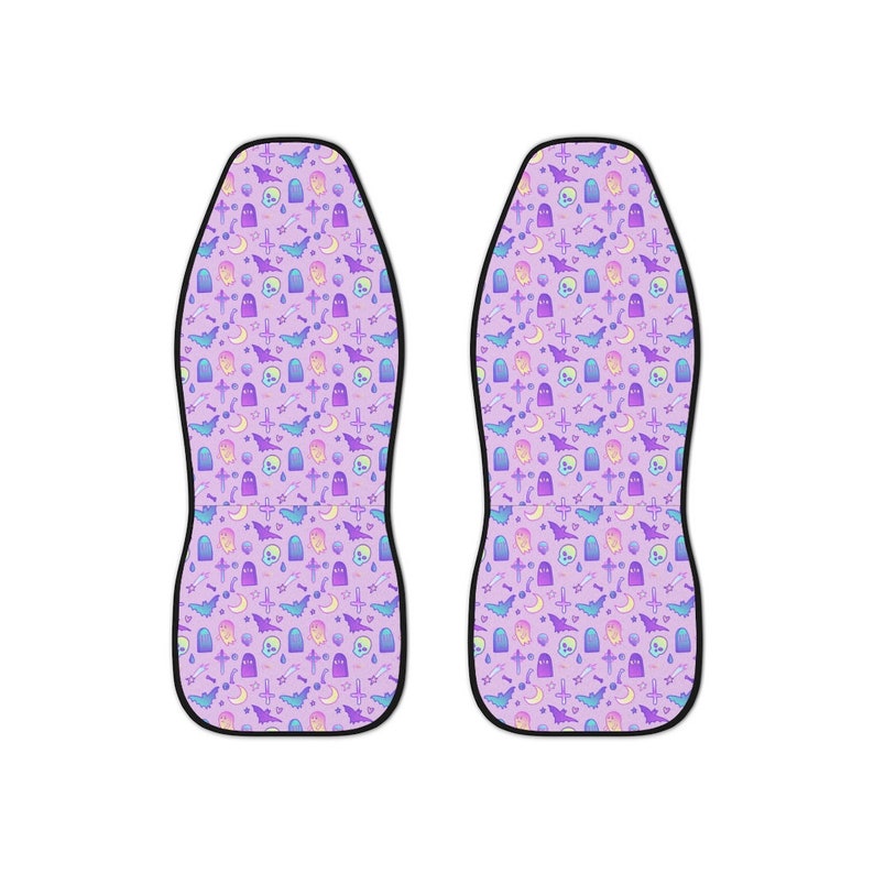Kawaii Witch Spooky Cute Car Seat Covers, Pastel Witchy Car Decor, Creepy Cute Pastel Bats Ghosts Halloween Seat Covers, Pastel Goth Car image 2