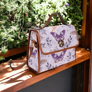 Cottagecore Violet Butterflies Satchel bag, Boho Butterflies Cross-body Purse, Mystical Butterflies Handbag, Celestial Hippies Boho Bag image 3