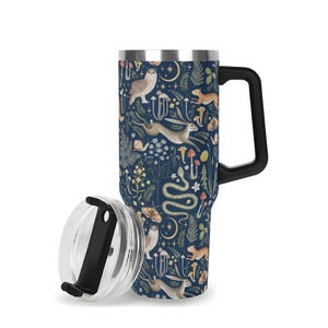 Dark Fairy Forest 40oz Stainless Steel Tumbler With Black Handle & Straw, Dark Cottagecore Forestcore Gifts, Goblincore Tumbler, Forest Mug image 3