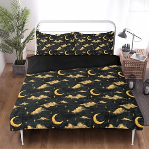 Whimsigoth Duvet Cover Set, Celestial Moon & Stars Bedding, Witchy Gothic Bedroom Decor, Spooky Cute Aesthetic Gift for Her or Him