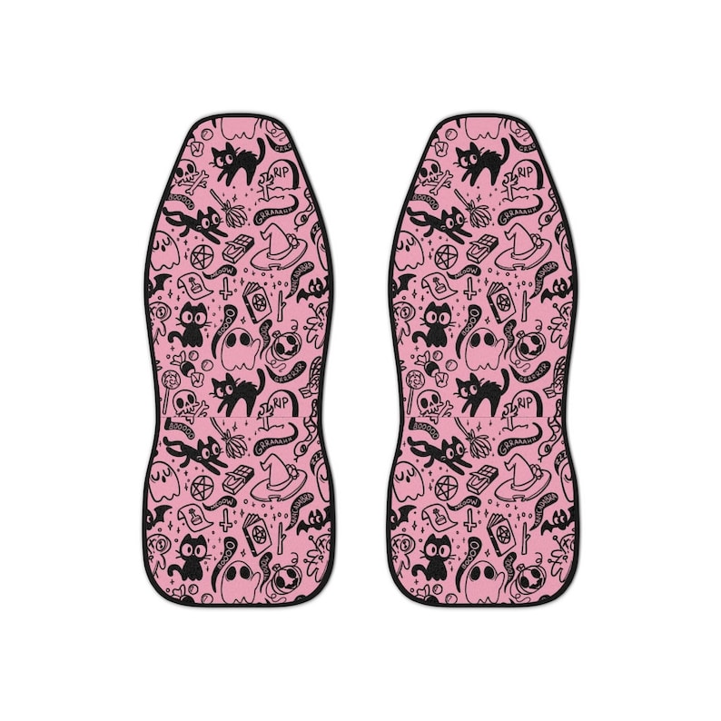 Pink Spooky Cute Car Seat Covers, Pastel Witchy Car Decor, Creepy Cute Seat Covers, Pink Halloween Seat Covers, Goth Girl Pink Car Decor image 2