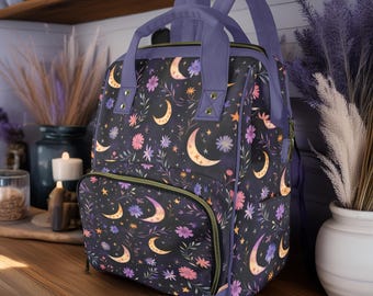 1618 Moon Stars Flower Backpack Purse Rucksack Travel Shoulder Bag Casual Moon Stars Flower Backpack Purse Ladies Rucksack Travel  main image 4