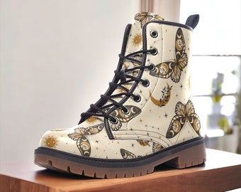 Botas Boho Celestial Butterfly, Botas Goblincore, Botas Witchy Butterfly, Botas de Combate Veganas, Botas Witchcore, Botas Boho Witch Festival