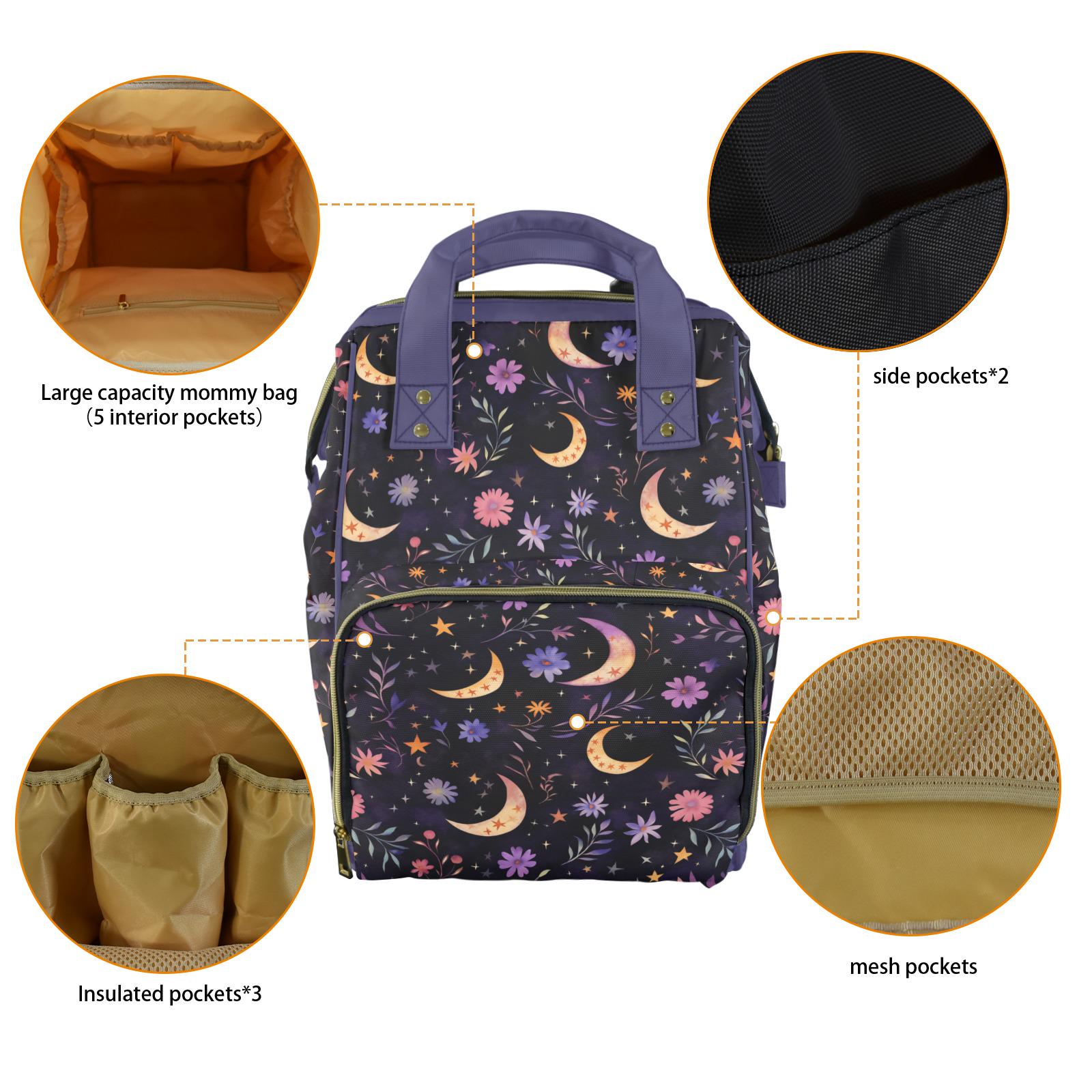 Whimsigoth Laptop Backpack, Celestial Moon Stars Floral  display picture 1