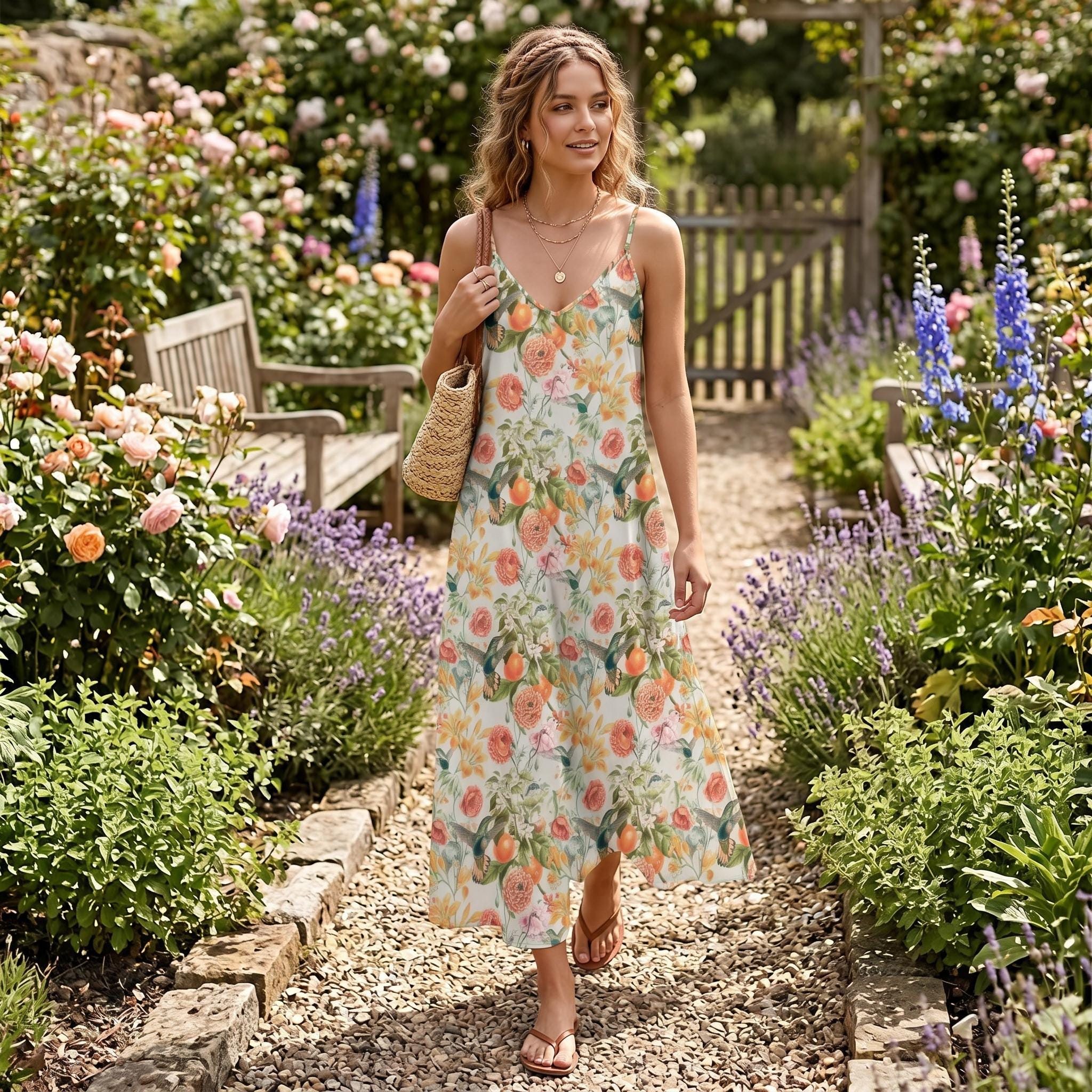 Vintage Hummingbird Maxi Dress: Cottagecore Floral Sundress - Etsy