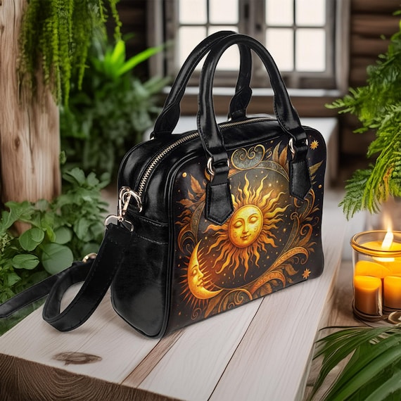 Sun & Moon Bowler Handbag, Dark Academia Celestial Vegan Leather