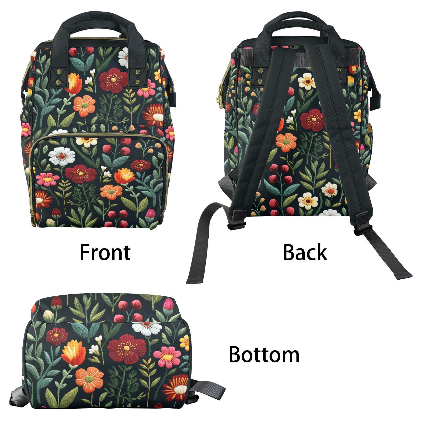 Faux Embroidery Cheerful Folk Flowers Backpack, Floral 