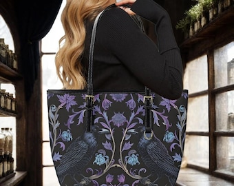Gothic Church Raven Shoulder Bag – Corduroy Tote For Women, Adjustable Strap, Large Capacity - View #4