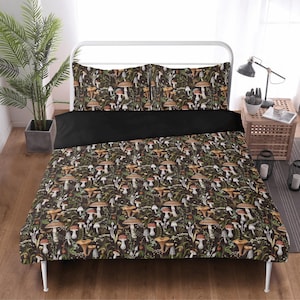 Forestcore Mushrooms Bedding Set, Boho Mushroom & Moon 3 Piece Duvet Cover, Goblincore Bedroom Decor, Nature-Inspired Cozy Home Aesthetic