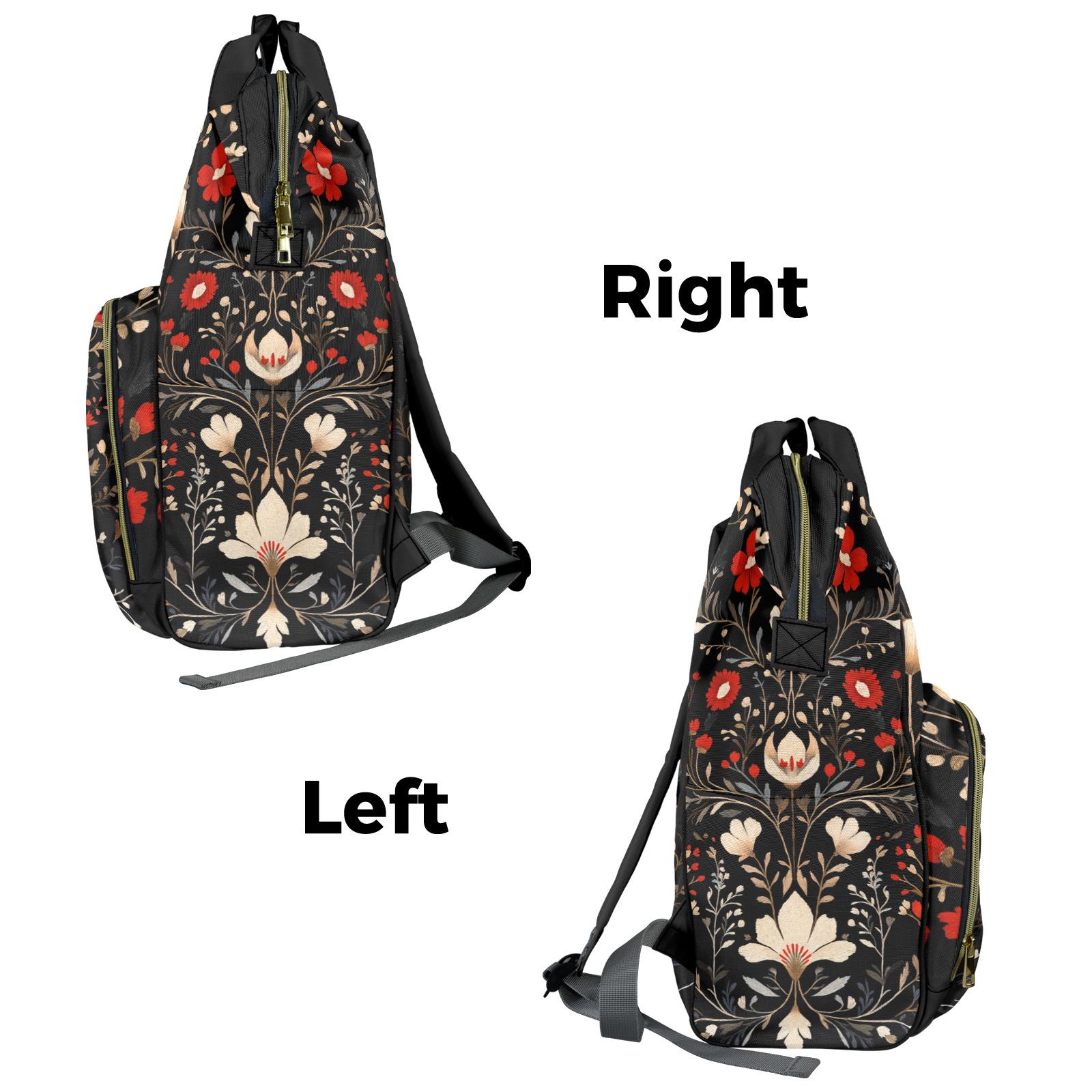 VTG Bohemian Floral Embroidered Canvas Backpack Black Blue Purple Folk Art Bag Dark Cottagecore Boho Folk Art Flowers Multifunctional  main image 4