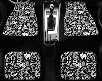Black and white Spooky Cute Car Mats Cute Car Accessories Car Mat Creepy Cute Custom Car Mats cute Goth Girl Car Accessories Teen Girl gifts