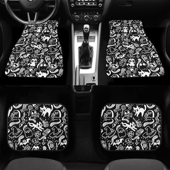 Black and white Spooky Cute Car Mats Cute Car Accessories Car Mat Creepy Cute Custom Car Mats cute Goth Girl Car Accessories Teen Girl gifts