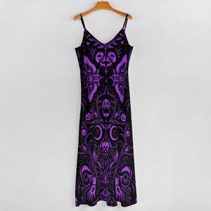 Purple Gothic Witchy Sling Ankle Long Dress, Goth Girl Maxi Dress, Mystical Occult Dress, Gothic Maxi Dress, Whimsigoth Summer Maxi Dress image 7