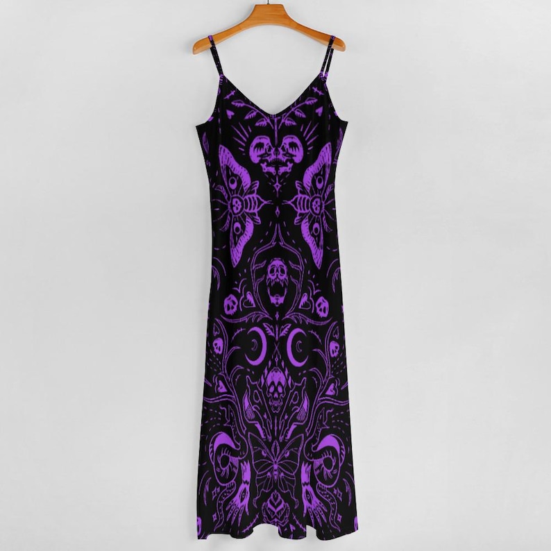 Purple Gothic Witchy Sling Ankle Long Dress, Goth Girl Maxi Dress, Mystical Occult Dress, Gothic Maxi Dress, Whimsigoth Summer Maxi Dress image 7