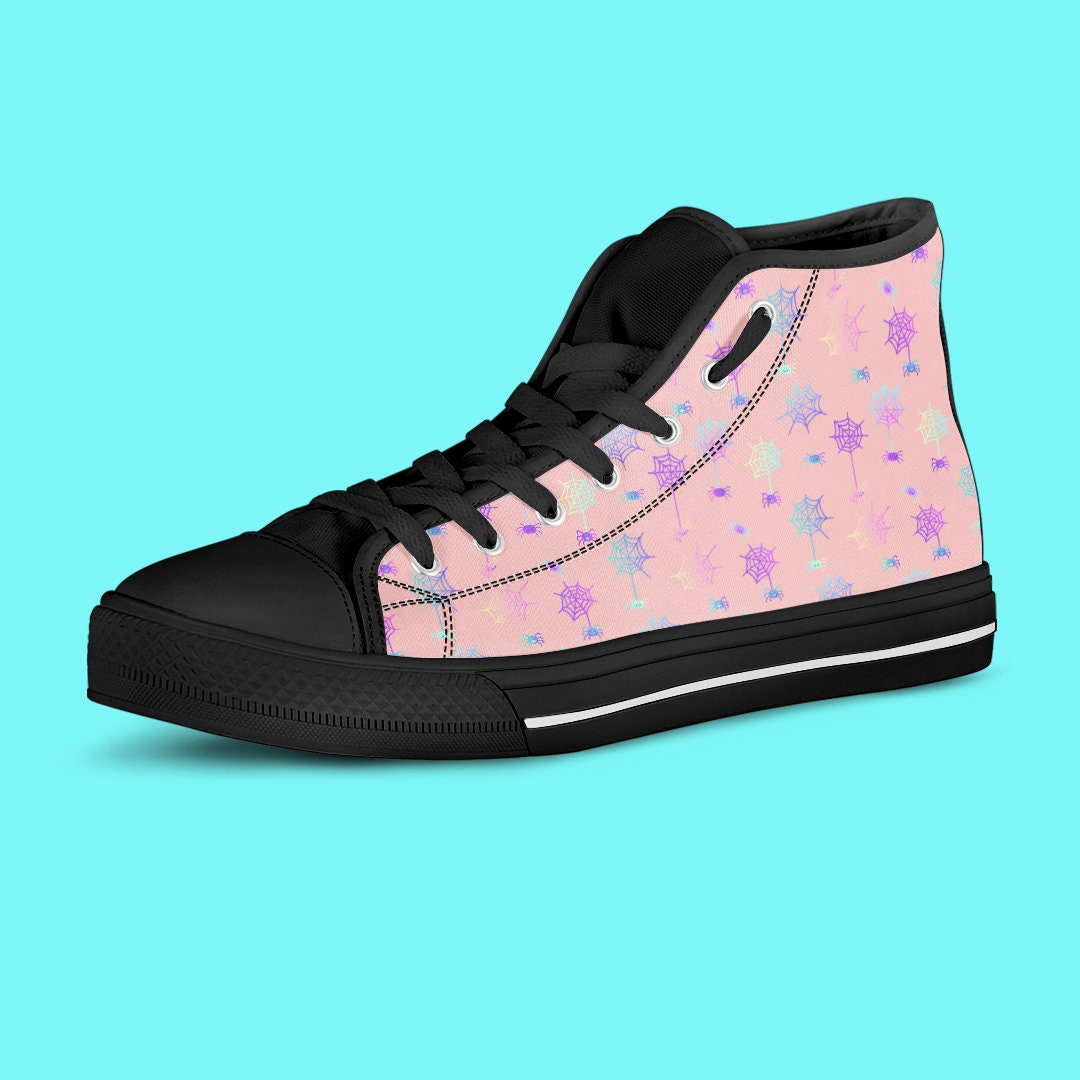 Kawaii Spiderwebs High Top Sneakers, Kawaii Goth Shoes, Cute