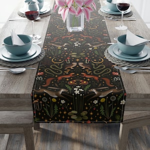 Dark Forest Table Runner, Dark Cottagecore Fairy Forest Table Runner, Dark Forest Theme Dining Decor, Forest Creatures Witchy Table Runner