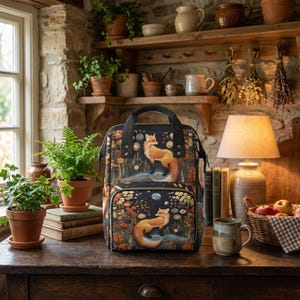 Faux-Embroidery Fox Diaper Backpack, Cottagecore Fox Mommy Bag, Storybook Fables Fox Bag, Forestcore Mama Cottage Nursery Shower Gift Bag image 6