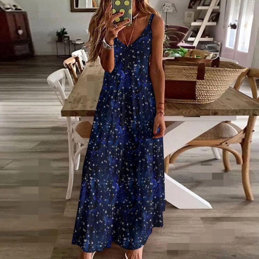 FLONAKED★Dark blue starry sky embroidered suspender dress Stary Sky Gradient Blue Women's Summer Suspender Dress